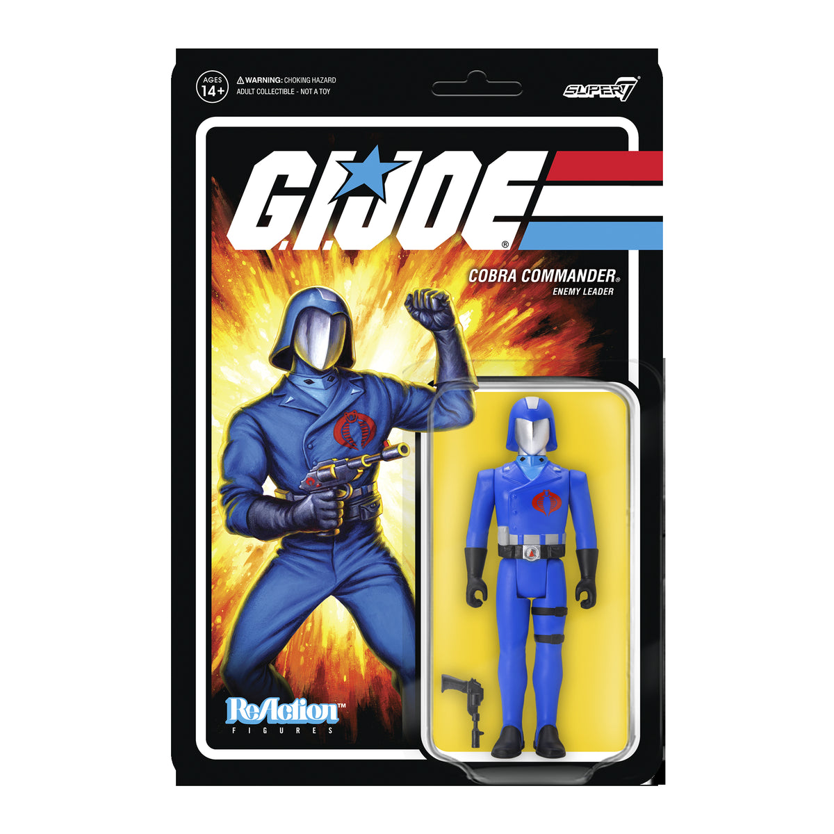 G.I. Joe Cobra Commander action figure packaging with character illustration on a white background