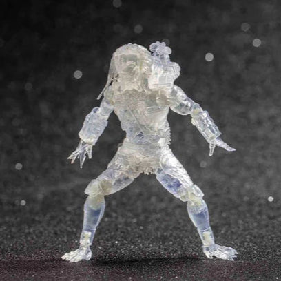 Transparent action figure on a dark textured background