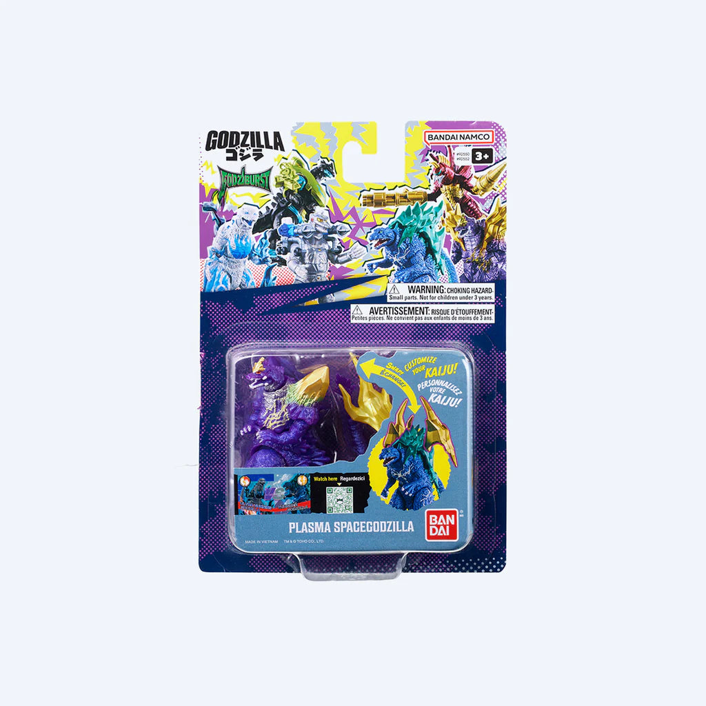 BANDAI Godzilla Plasma Space Godzilla toy figure in its original blister card packaging, featuring the purple and blue space monster with yellow accents. - Action Figures - Movies - Godzilla & Kong