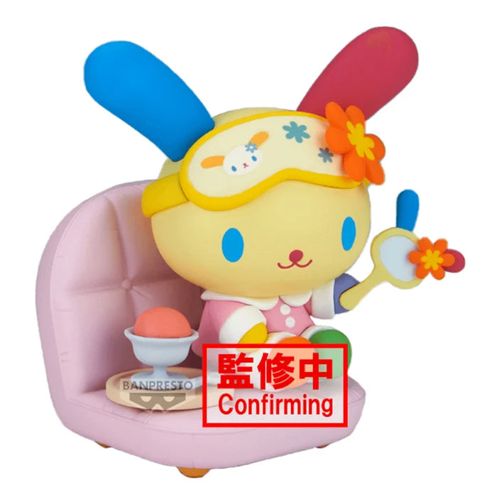 Usahana Relaxing Time at Home figure wearing a sleep mask on her forehead beside a tiny cup of ice cream. - Action Figures - Anime