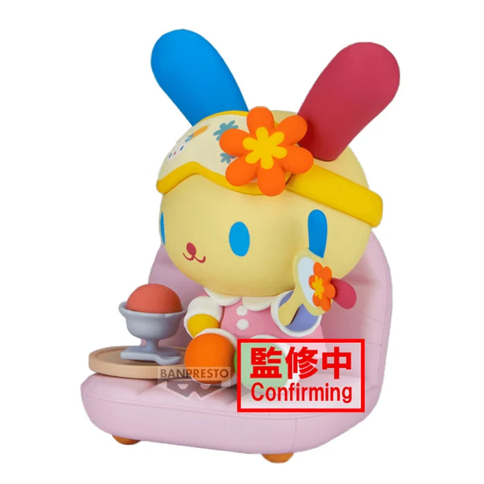 Side view of the colorful Usahana Nakayoshi Memories figure relaxing on a soft pink couch. - Action Figures - Anime