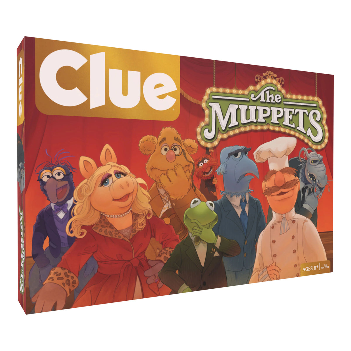 Clue board game box featuring The Muppets characters on a red background