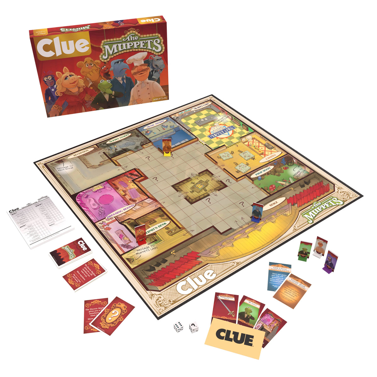 Clue board game with Muppets-themed components on a white background