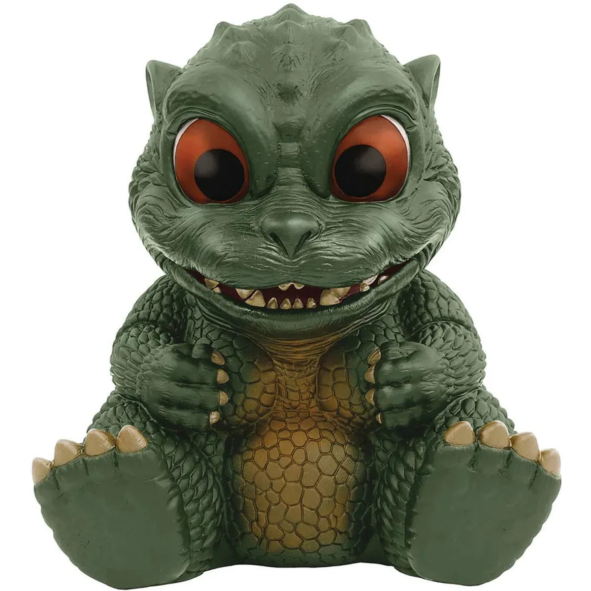 Green dragon-like creature with large eyes on a white background