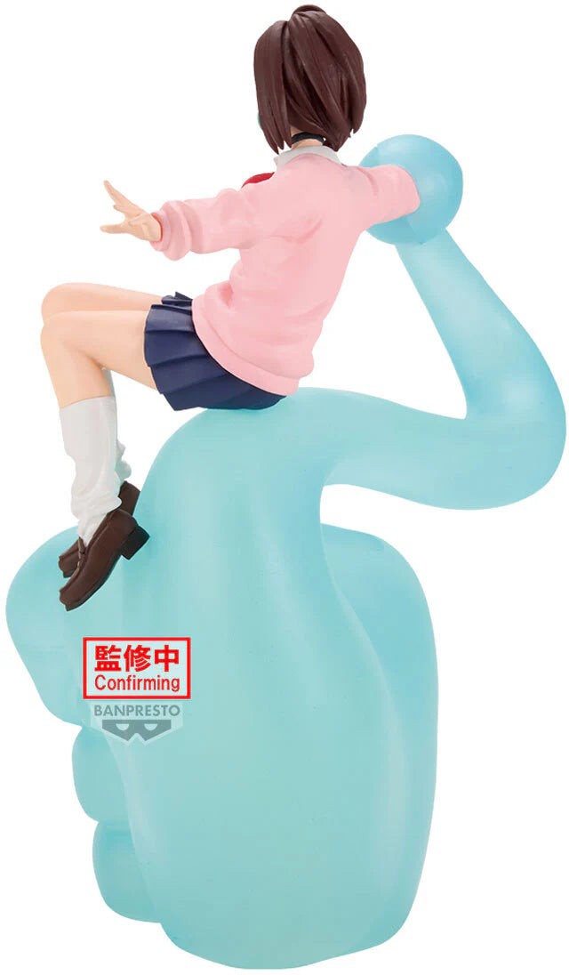Figurine of a Momo sitting on a large blue hand with 'Banpresto' branding. - Statues