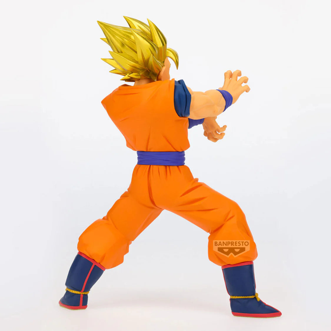 Goku Action figure in orange and blue outfit with 'Banpresto' branding on a white background - Statues