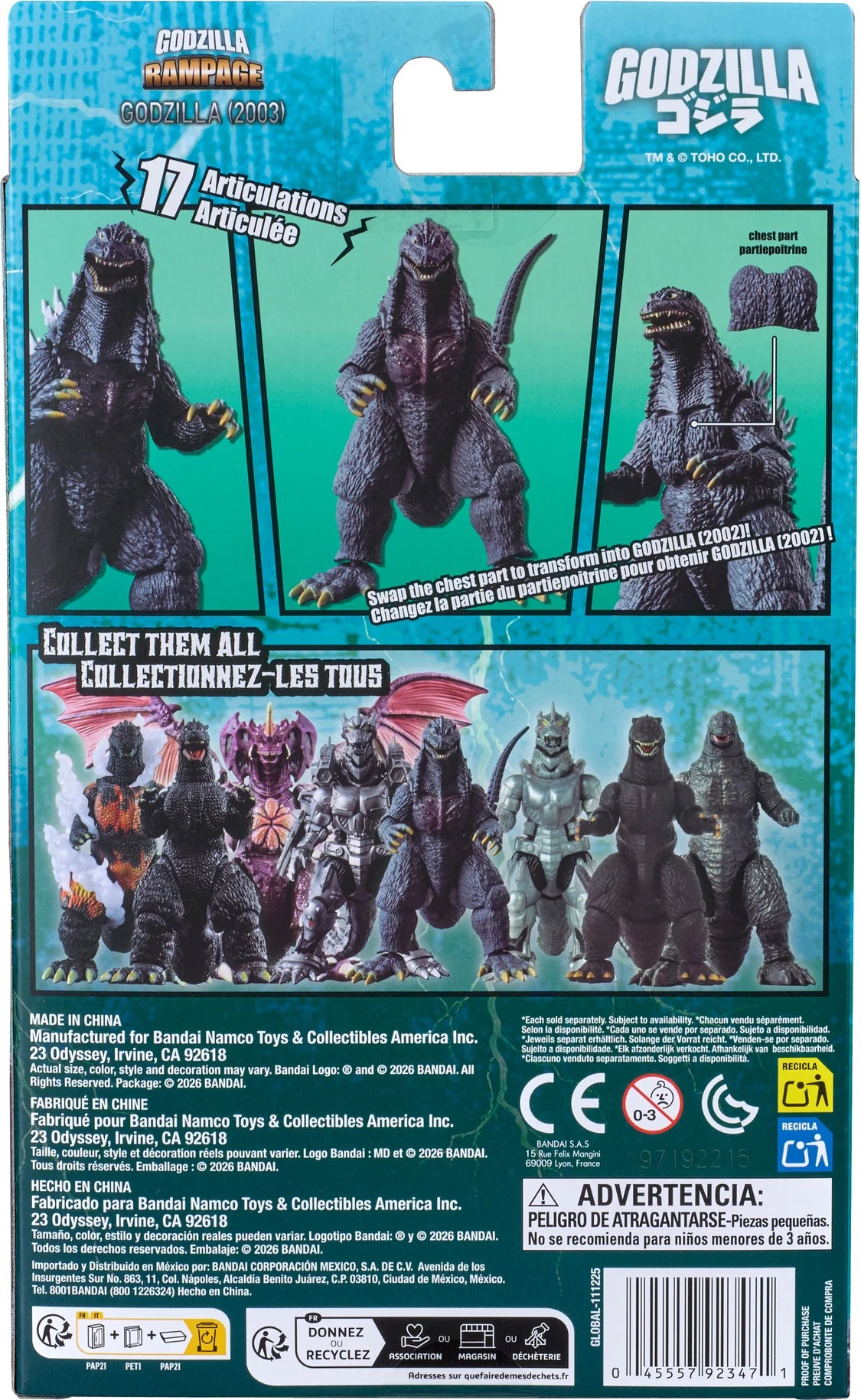 Godzilla action figure packaging with multiple views and articulation details. - Action Figures - Movies - Godzilla & Kong