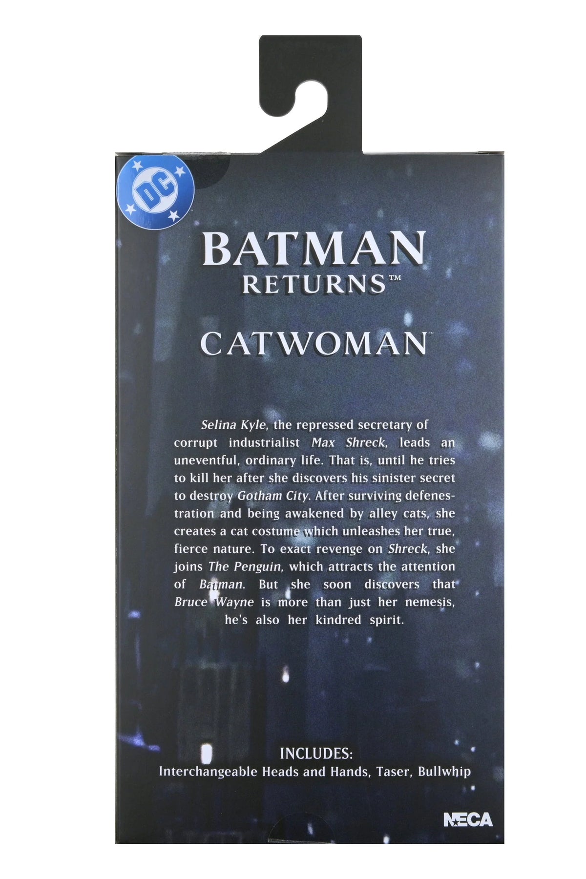 Package of a Catwoman figure from Batman Returns with text and NECA logo. - Action Figures - DC Comics