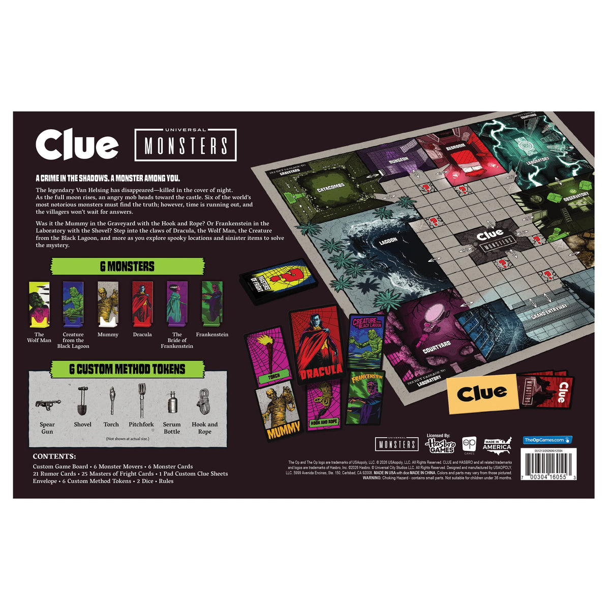 Clue Monsters board game packaging with game pieces and cards on a white background - Games - Board Games - Clue