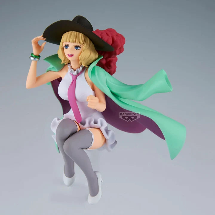 Figurine of Miss Buckingham Stussy from One Piece with a black hat and green cape on a gray background - Action Figures - Anime - One Piece