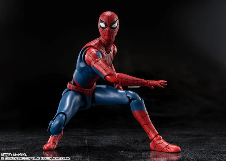 Spider-Man S.H.Figuarts figure reaching forward in a midair action pose