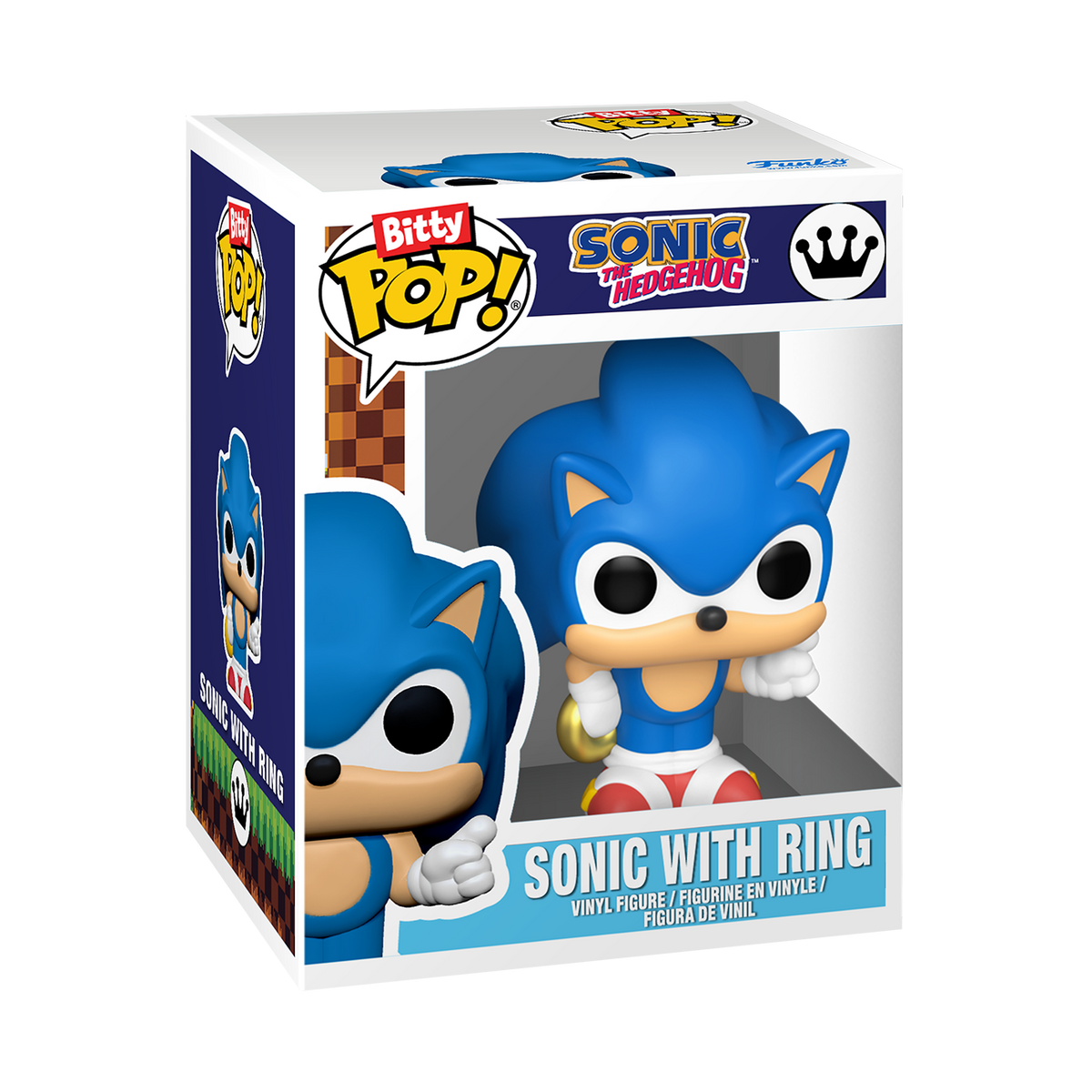 Sonic the Hedgehog Bitty Pop! arcade cabinet with a miniature Sonic figure displayed in the screen area.
