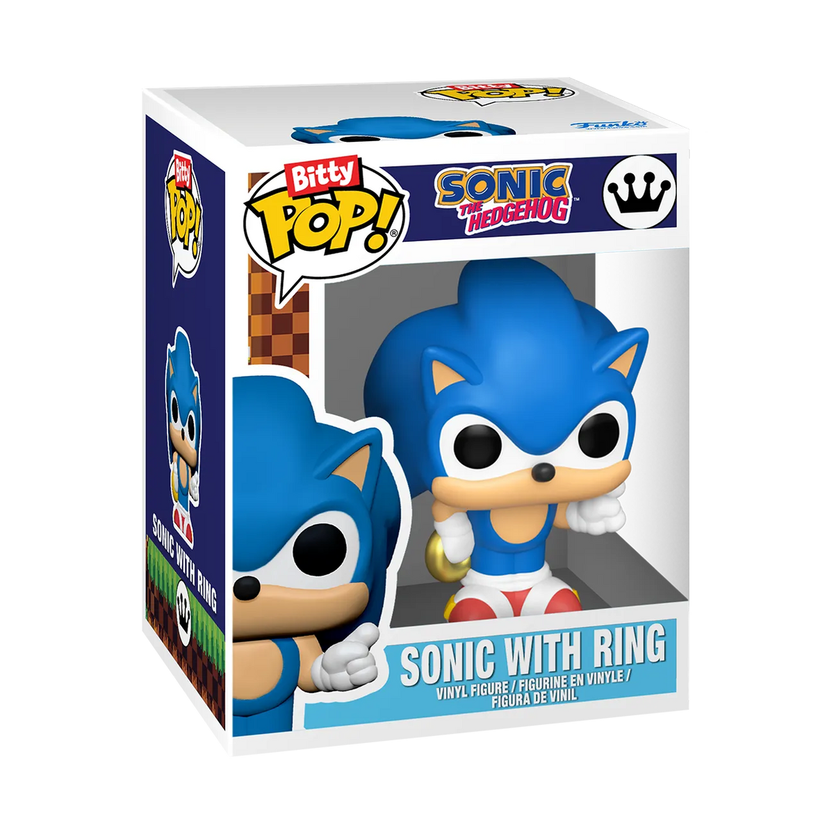 Sonic the Hedgehog Bitty Pop! arcade cabinet with a miniature Sonic figure displayed in the screen area.