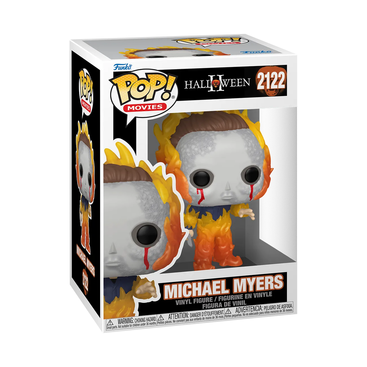 Halloween II Michael Myers Funko Pop #2122 in window display box featuring the character engulfed in translucent flames. - Action Figures - Horror - Halloween