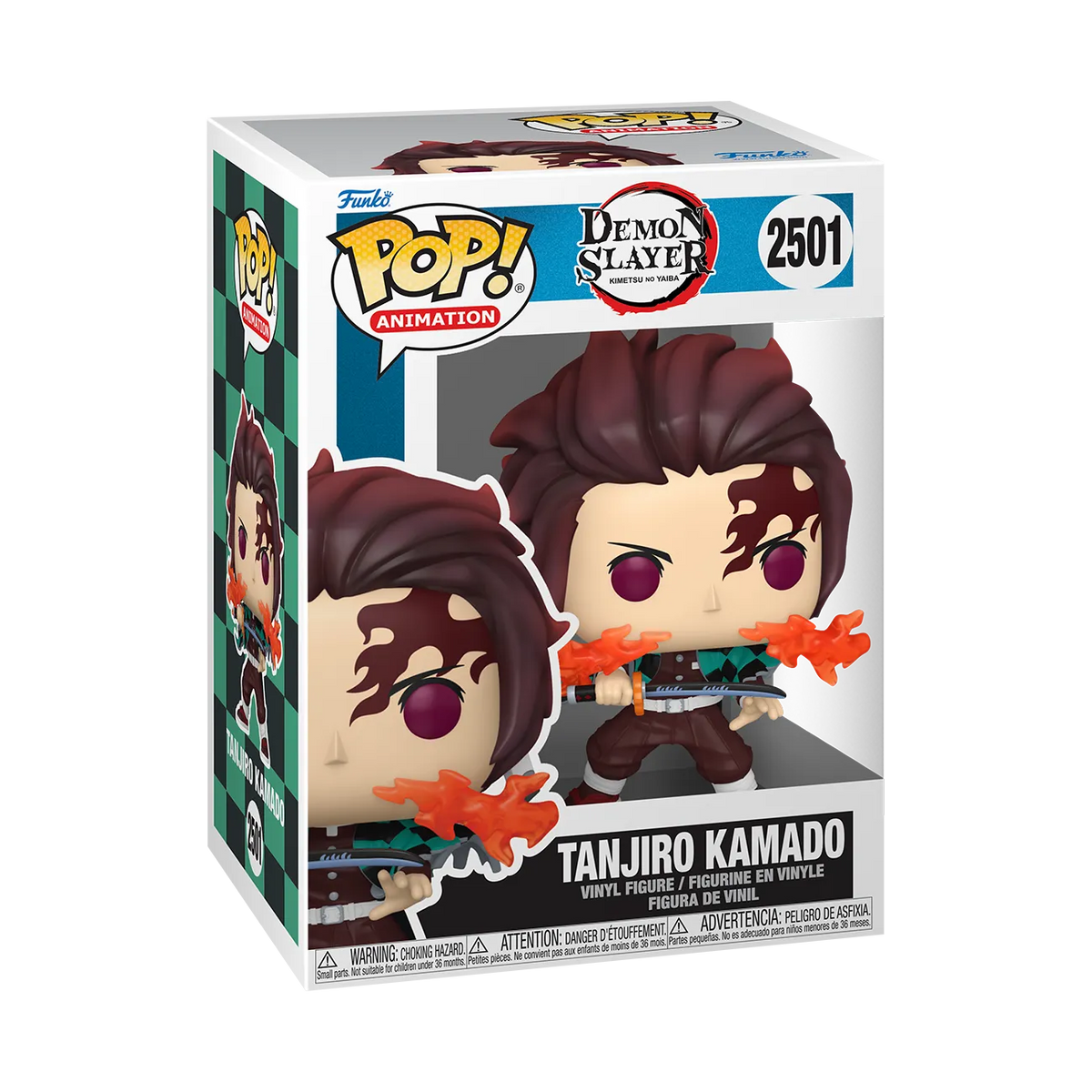Demon Slayer Tanjiro Kamado Pop! #2501 vinyl figure in window box packaging with fire breathing effect artwork. - Action Figures - Anime - Demon Slayer