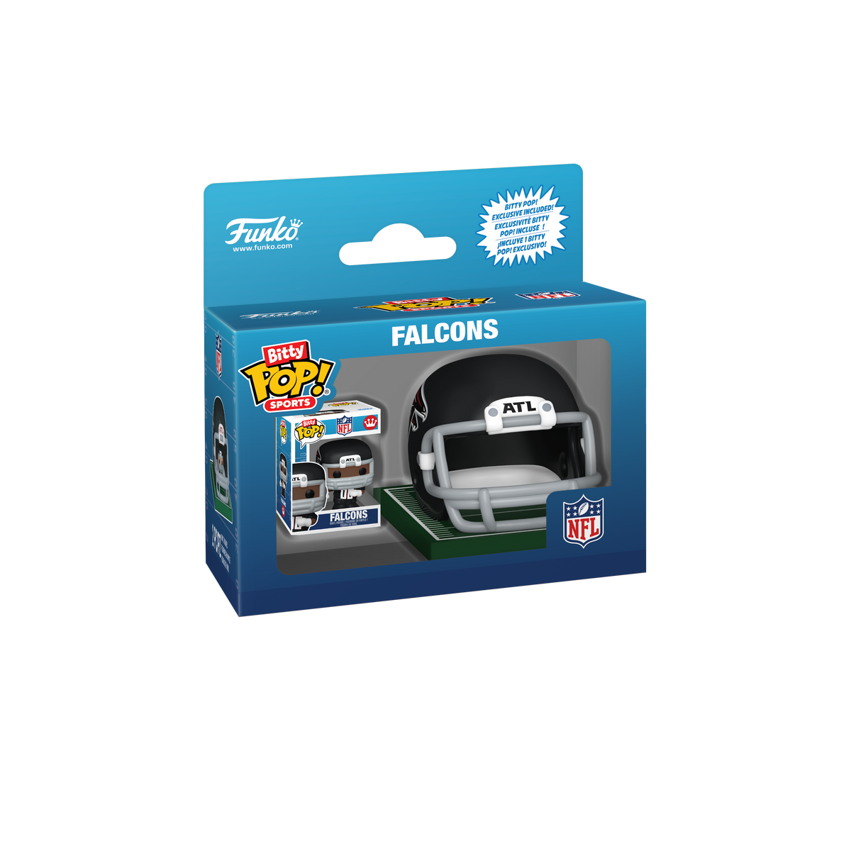 NFL Atlanta Falcons Bitty Pop! Helmet & Player set in Funko retail packaging.