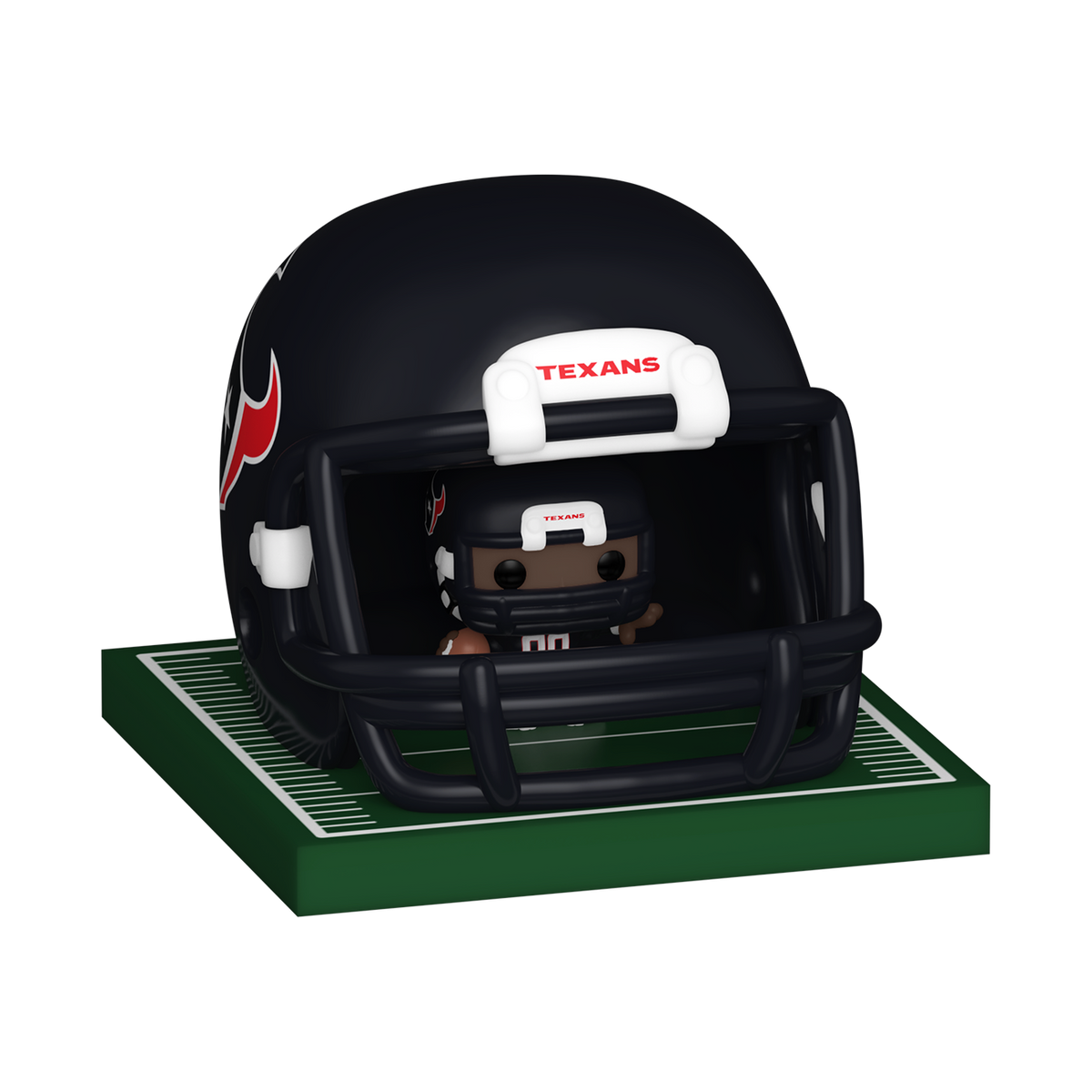 Houston Texans Bitty Pop! player and helmet displayed on a miniature football field base by Funko.