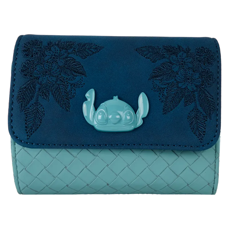 DISNEY STITCH SUEDE W/ FLOWERS LOUNGEFLY WALLET