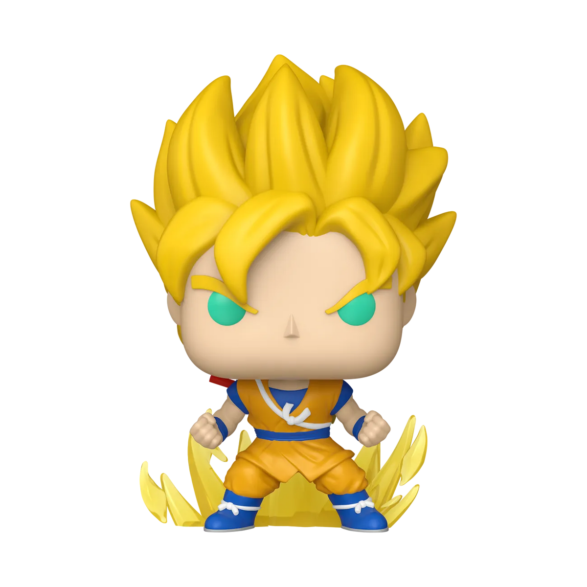 Funko Pop! vinyl figure of a character with spiky yellow hair and blue outfit on a white background