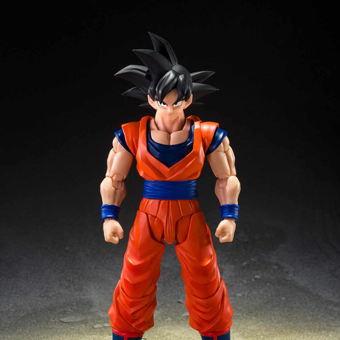 Dragon Ball Z Son Goku The Kind-Hearted Saiyan S.H.Figuarts figure in orange gi with black hair.