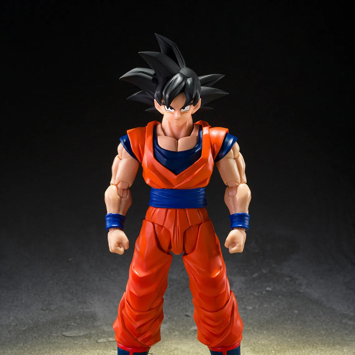Dragon Ball Z Son Goku The Kind-Hearted Saiyan S.H.Figuarts figure in orange gi with black hair.
