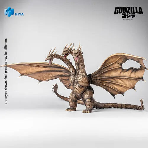 King Ghidorah toy figure with open wings on a white background, featuring the Hiya Toys logo.
