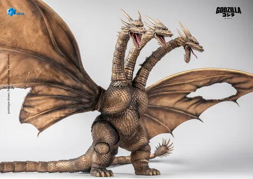 Three-headed dragon-like creature figurine with open mouths on a white background, featuring the 'Godzilla' logo. - Action Figures - Movies - Godzilla & Kong