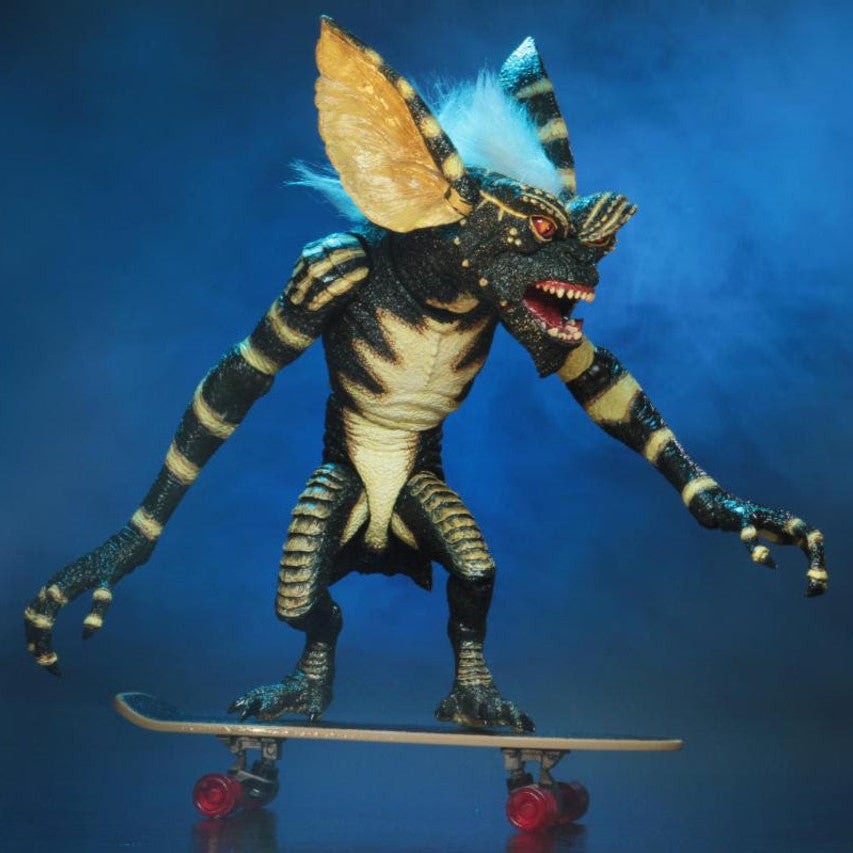 Monster-like creature on a skateboard against a blue background