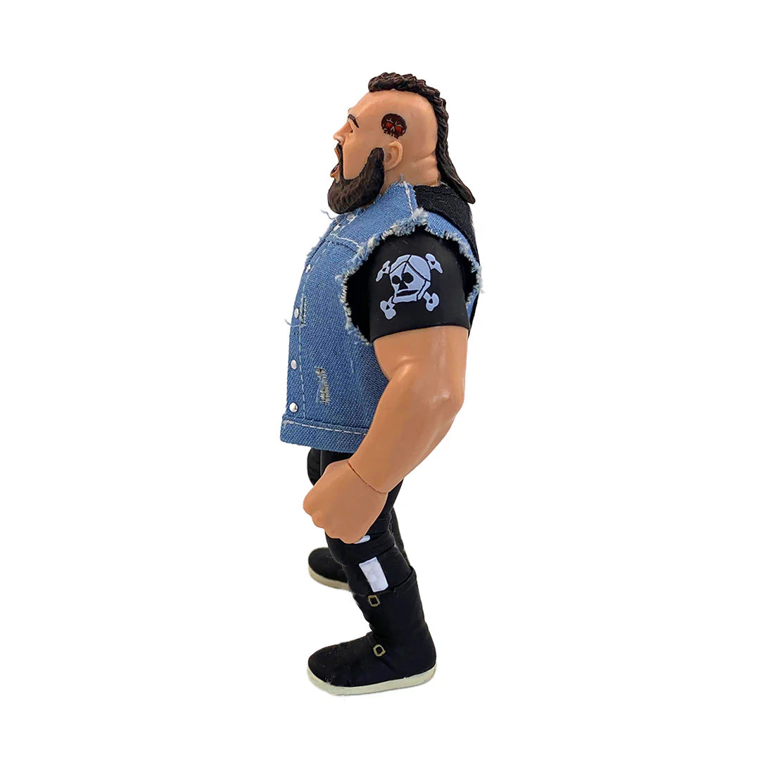 Action figure wearing a denim jacket and black shirt with a skull design on a white background - Action Figures - Wrestling