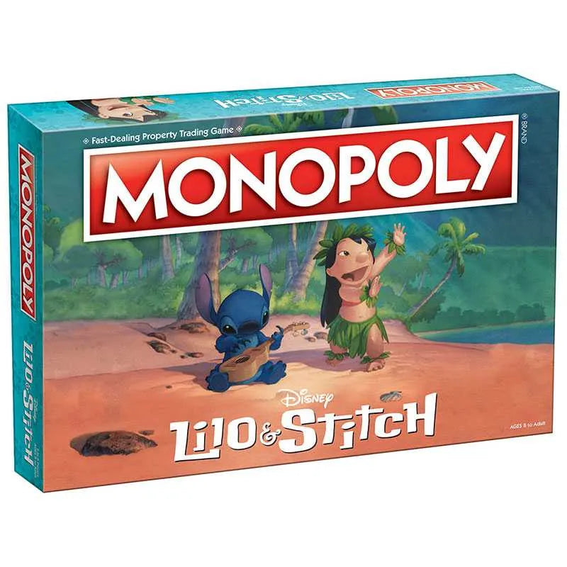 Monopoly Lilo & Stitch board game box with characters on a beach