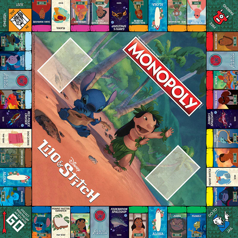 Monopoly game box featuring Lilo and Stitch with colorful board design