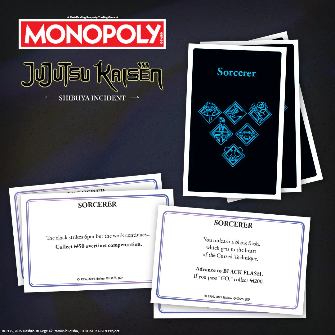 Monopoly Jujutsu Kaisen Shihuya Incident game cards on a dark background - Games - Board Games - Monopoly