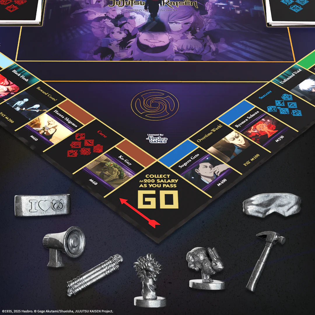 Board game set with character cards and game pieces on a dark surface - Games - Board Games - Monopoly