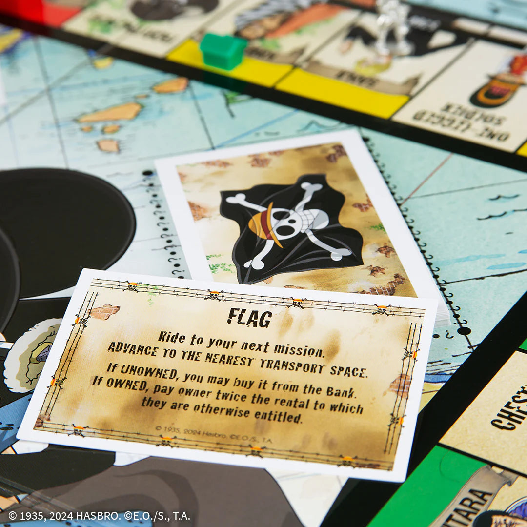 Board game cards with a pirate flag design on a game board