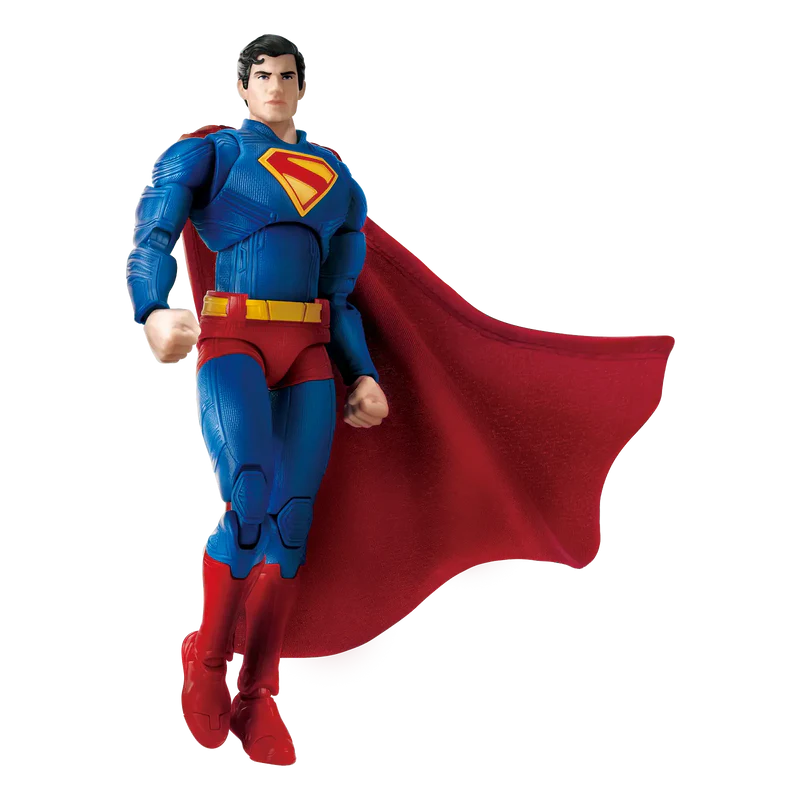 Completed Superman model kit with red cape and blue suit on a white background - Model Kits