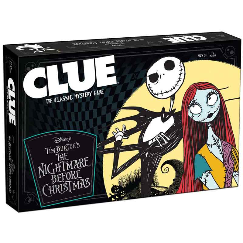 Clue game box featuring Jack Skellington and Sally from 'The Nightmare Before Christmas'.
