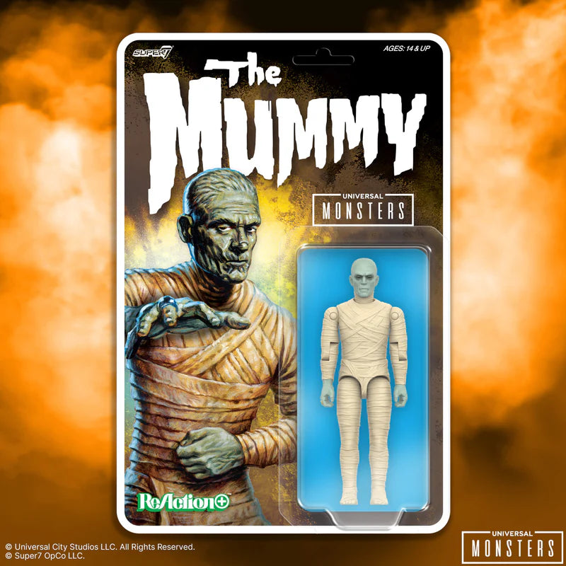 Action figure packaging of 'The Mummy' with a fiery background - Action Figures - Horror