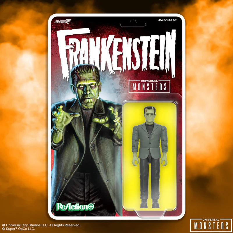 Action figure packaging for Frankenstein with a fiery background - Action Figures - Horror