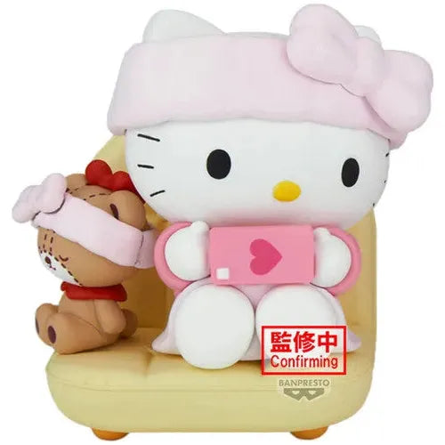 Sanrio Hello Kitty Nakayoshi Memories figure seated on a pale yellow chair beside Tiny Chum. - Action Figures - Anime