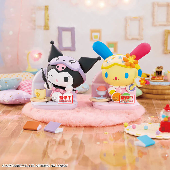 Banpresto Sanrio Kuromi Nakayoshi Memories Relaxing Time at Home figure and packaging.