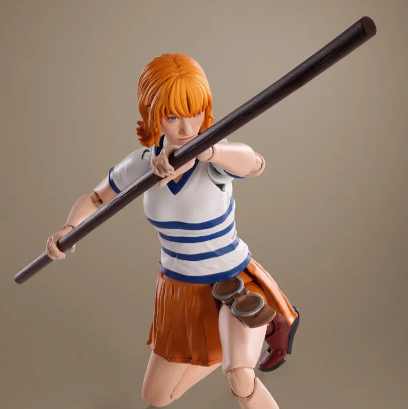 Figure of a character with red hair holding a long pole on a brown background - Action Figures - Anime - One Piece
