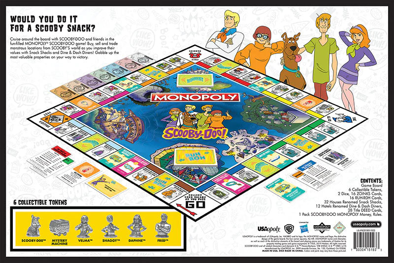 Monopoly game board with Scooby-Doo characters and text asking 'Would you do it for a Scooby Shack?' - Games - Board Games - Monopoly