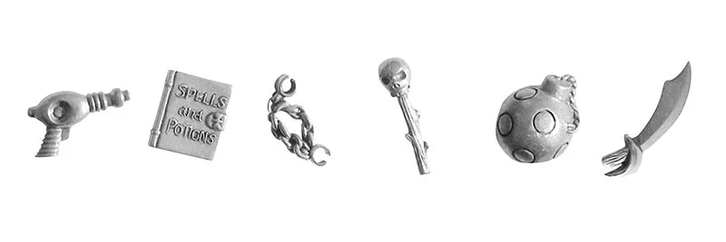Metal "weapon" tokens from a Scooby-Doo themed Clue Board Game. - Action Figures - Television