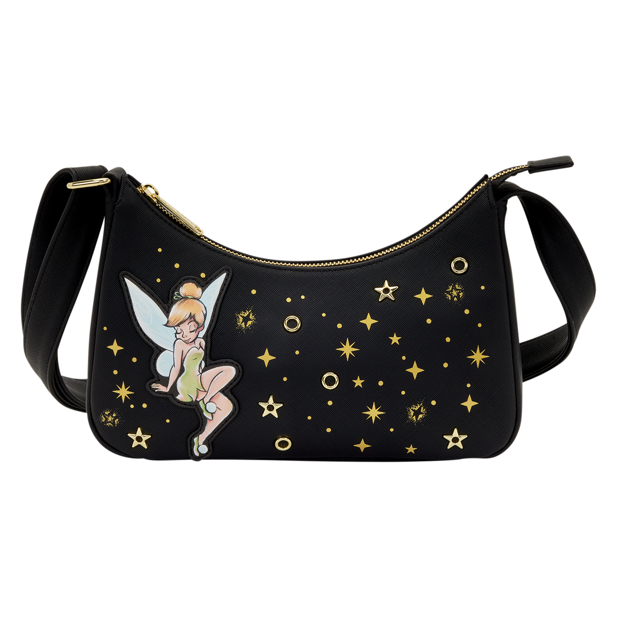 Black handbag with gold stars and a fairy design on a white background - Accessories - Handbags