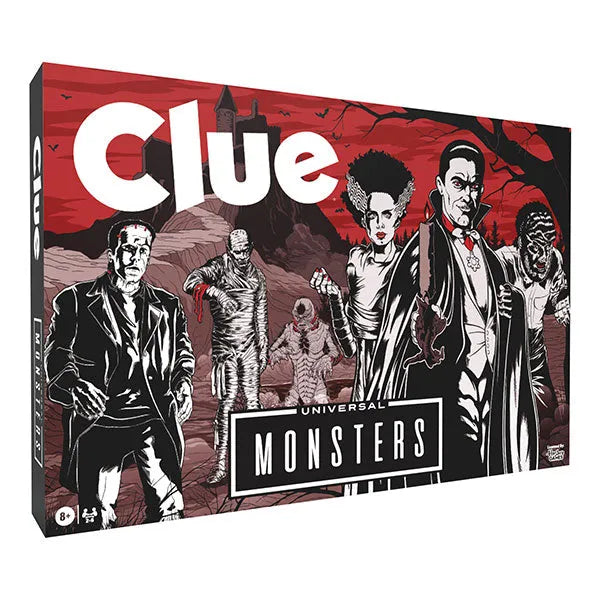 Clue board game box featuring Universal Monsters illustrations on a red and black background - Home Decor - Ornaments