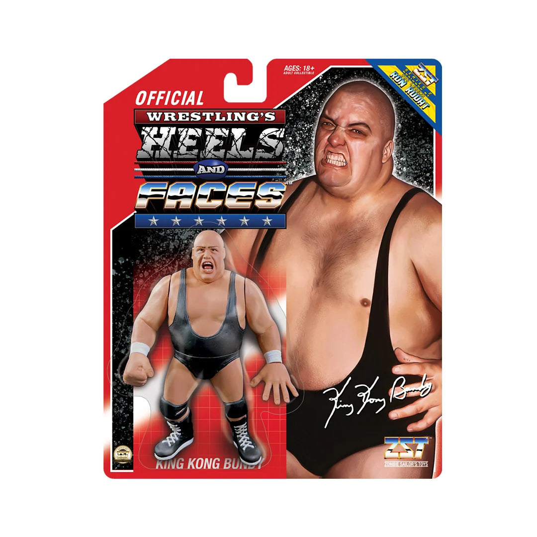 King Kong Bundy Wrestling action figure packaging with a photograph of the wrestler on the card