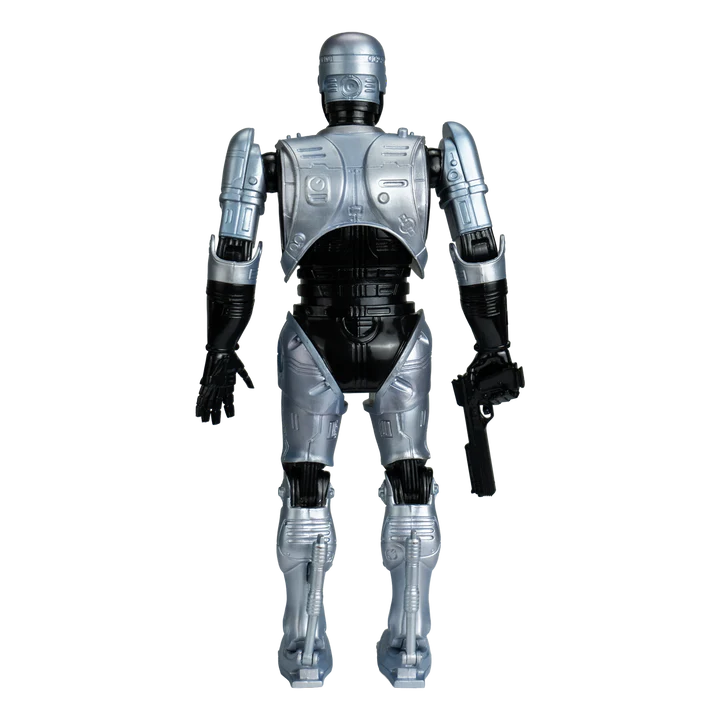 A silver and black humanoid robot action figure shown from the back against a plain white background. - Action Figures - Movies