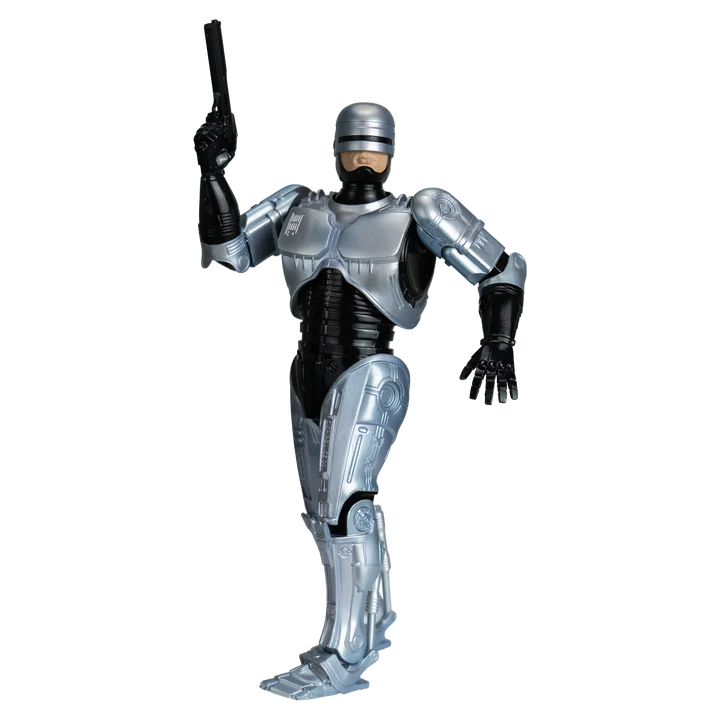 Action figure of RoboCop, holding a black gun in one hand, shown against a plain white background. - Action Figures - Movies